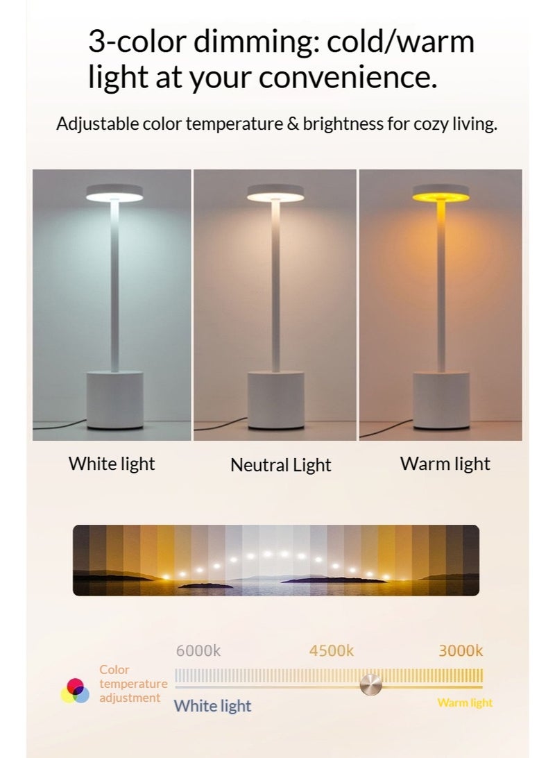 Cordless Table Lamp,3 Colors Stepless Dimming Up,Battery Operated,Portable LED Desk Lamp for Bedroom/Restaurant/Bars/Outdoor Camping/Couple Dinner/Night Light/(White) - Image 2